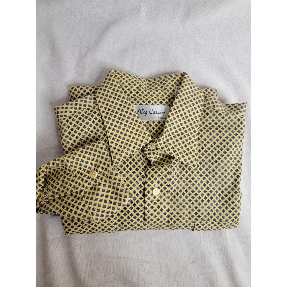 Oleg Cassini Yellow With Boxes Dress Shirt L 65 Poly 35 Cotton